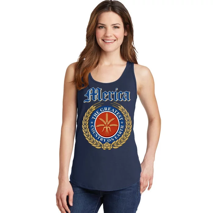 Merica The Greatest Country On Earth Beer Label Ladies Essential Tank