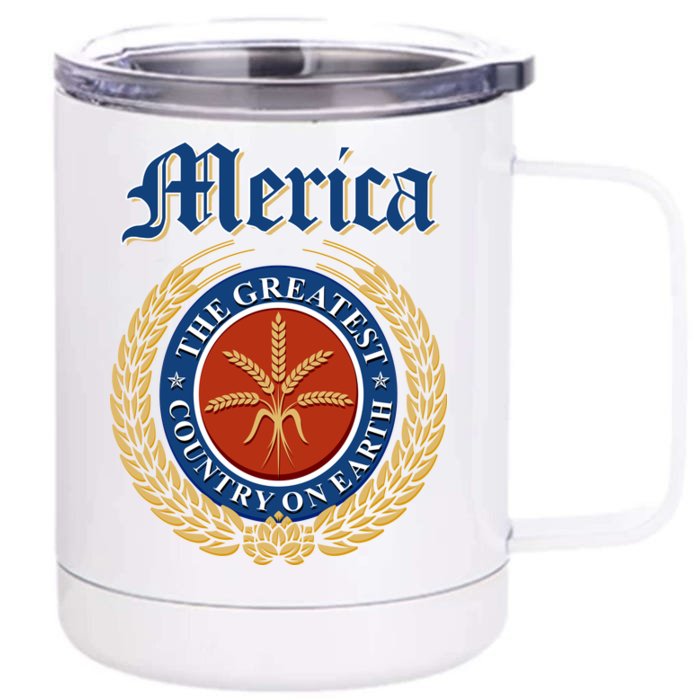 Merica The Greatest Country On Earth Beer Label Front & Back 12oz Stainless Steel Tumbler Cup