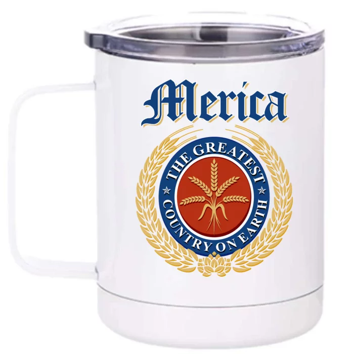 Merica The Greatest Country On Earth Beer Label Front & Back 12oz Stainless Steel Tumbler Cup