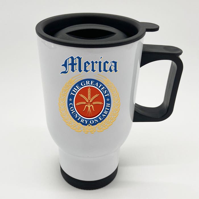 Merica The Greatest Country On Earth Beer Label Front & Back Stainless Steel Travel Mug