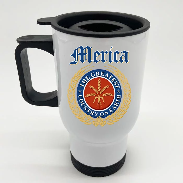 Merica The Greatest Country On Earth Beer Label Front & Back Stainless Steel Travel Mug