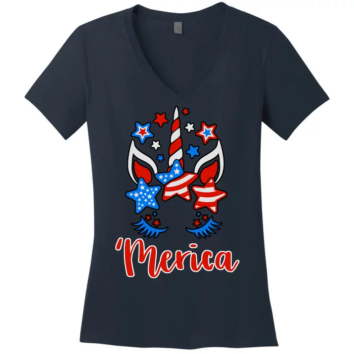 'Merica Unicorn Women's V-Neck T-Shirt