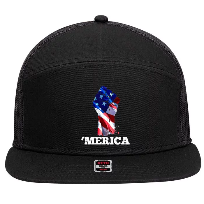 Merica USA American Flag Fist 7 Panel Mesh Trucker Snapback Hat