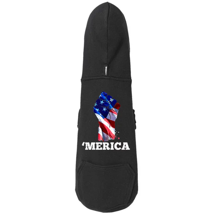 Merica USA American Flag Fist Doggie 3-End Fleece Hoodie