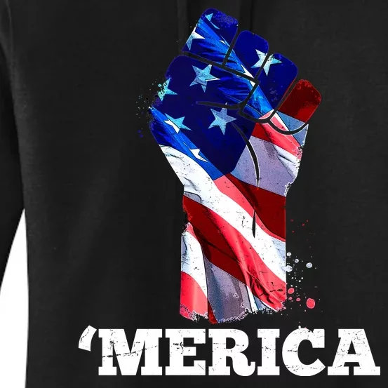 Merica USA American Flag Fist Women's Pullover Hoodie