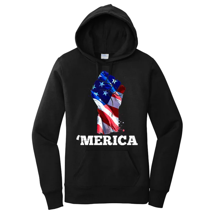 Merica USA American Flag Fist Women's Pullover Hoodie