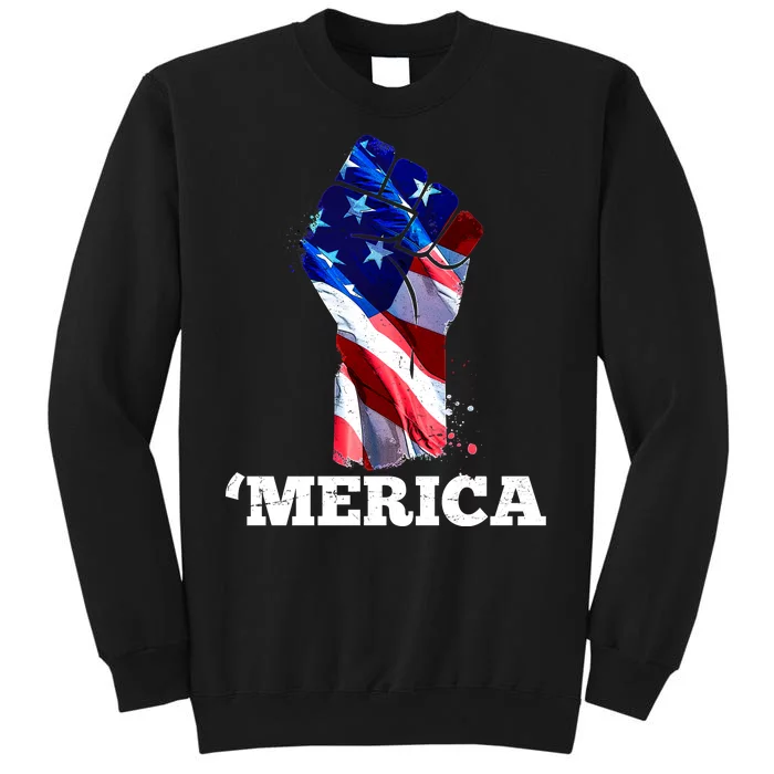 Merica USA American Flag Fist Tall Sweatshirt