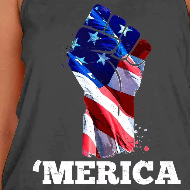 Merica USA American Flag Fist Women's Knotted Racerback Tank