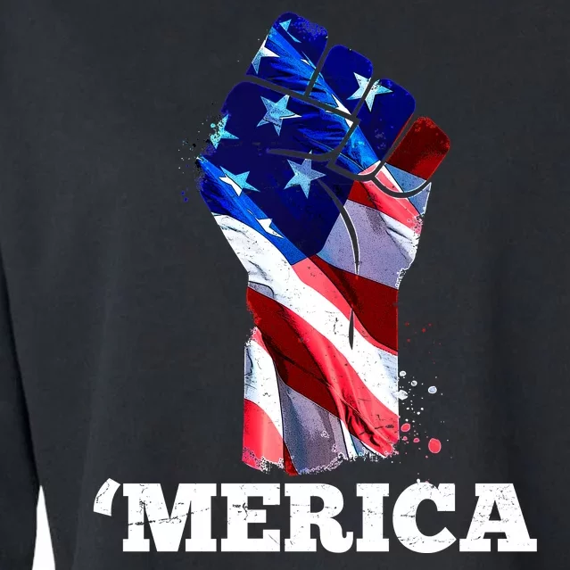 Merica USA American Flag Fist Cropped Pullover Crew