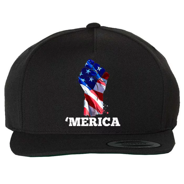 Merica USA American Flag Fist Wool Snapback Cap