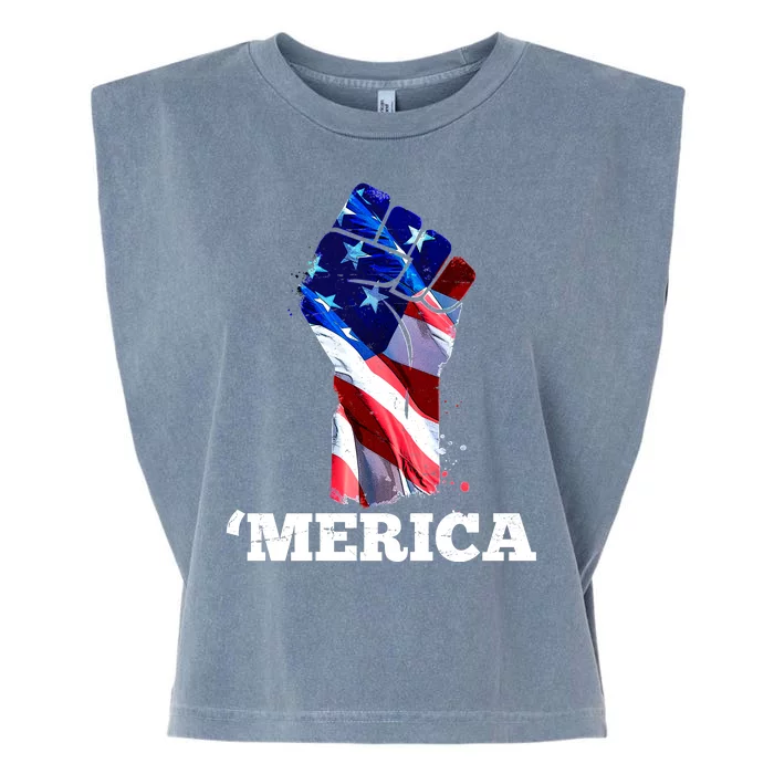 Merica USA American Flag Fist Garment-Dyed Women's Muscle Tee