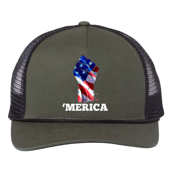 Merica USA American Flag Fist Retro Rope Trucker Hat Cap