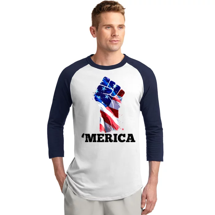 Merica USA American Flag Fist Baseball Sleeve Shirt