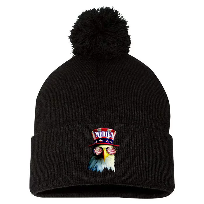 Merica USA Eagle Pom Pom 12in Knit Beanie