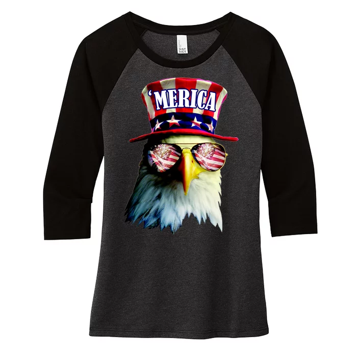 Merica USA Eagle Women's Tri-Blend 3/4-Sleeve Raglan Shirt