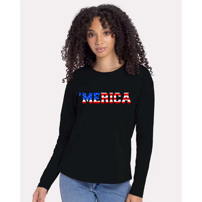 Merica USA Logo Womens Cotton Relaxed Long Sleeve T-Shirt