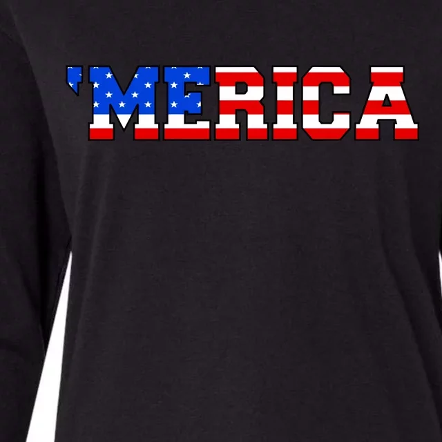 Merica USA Logo Womens Cotton Relaxed Long Sleeve T-Shirt