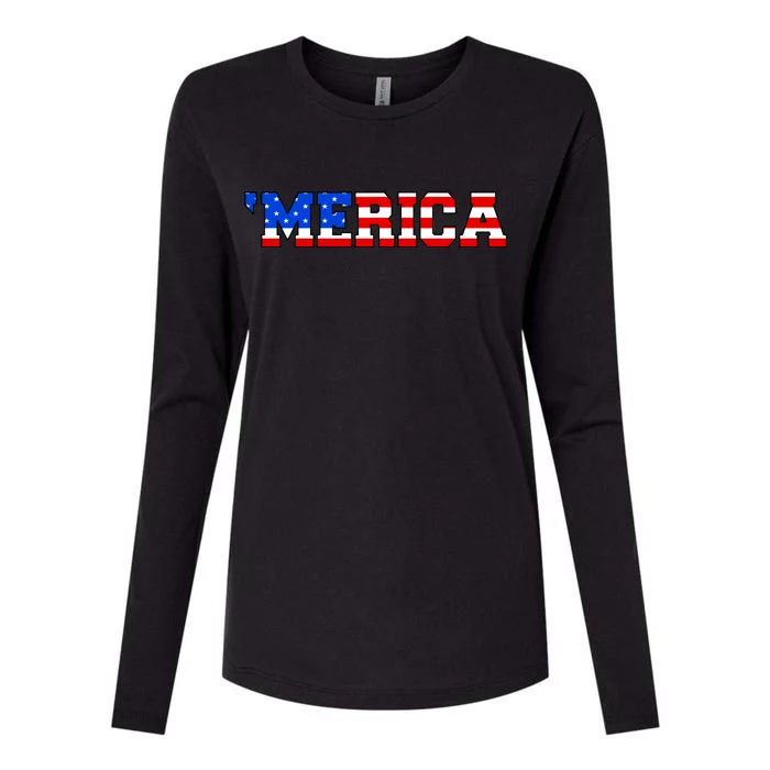 Merica USA Logo Womens Cotton Relaxed Long Sleeve T-Shirt