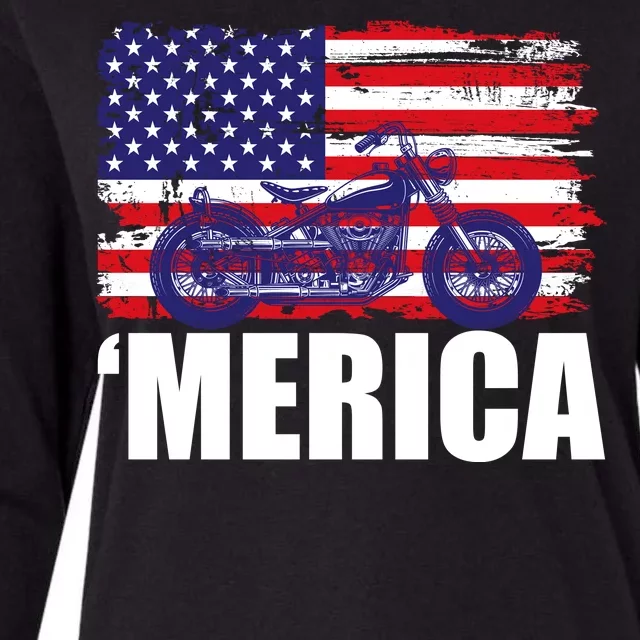 Merica USA Motorcycle Womens Cotton Relaxed Long Sleeve T-Shirt