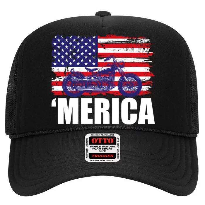 Merica USA Motorcycle High Crown Mesh Trucker Hat