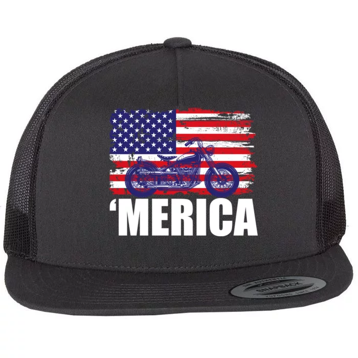 Merica USA Motorcycle Flat Bill Trucker Hat