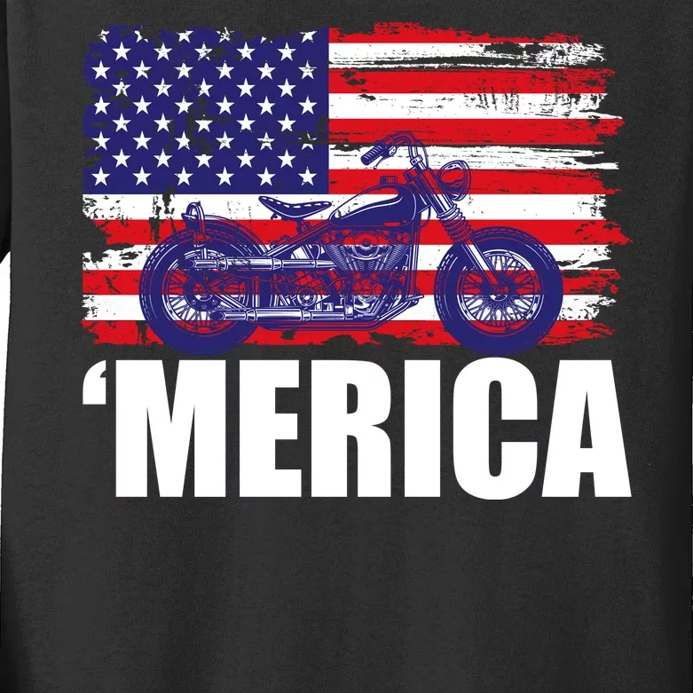 Merica USA Motorcycle Kids Long Sleeve Shirt