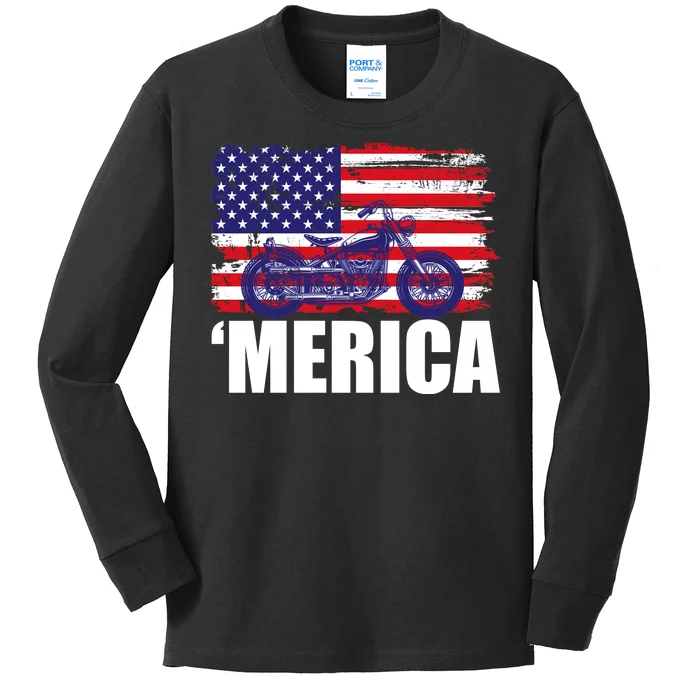 Merica USA Motorcycle Kids Long Sleeve Shirt