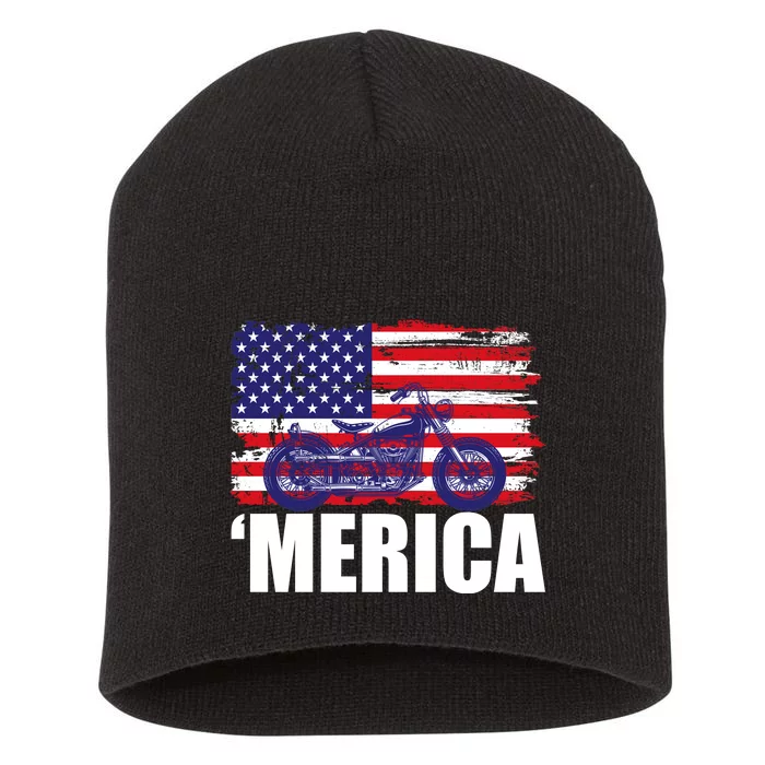 Merica USA Motorcycle Short Acrylic Beanie