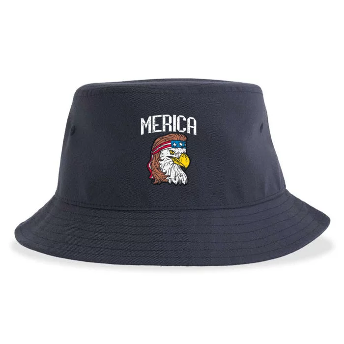 Merica Vintage Patriotic Bald Eagle Sustainable Bucket Hat