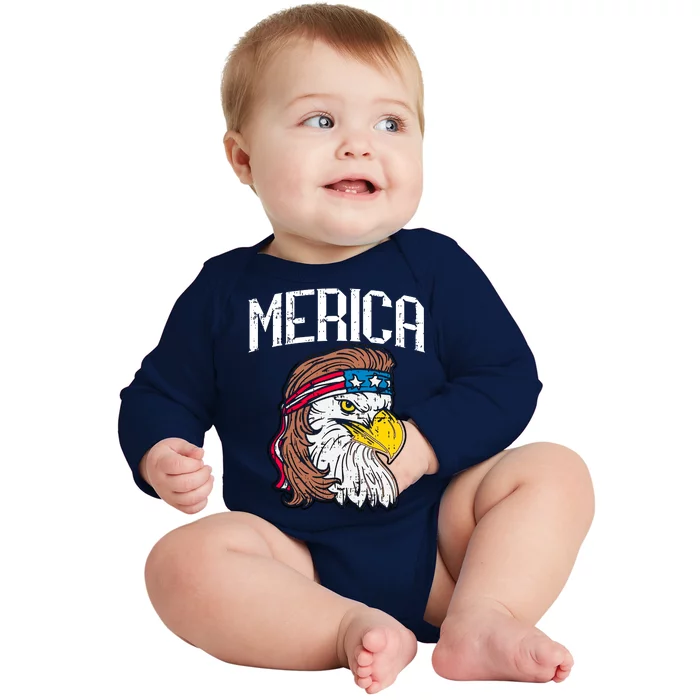 Merica Vintage Patriotic Bald Eagle Baby Long Sleeve Bodysuit