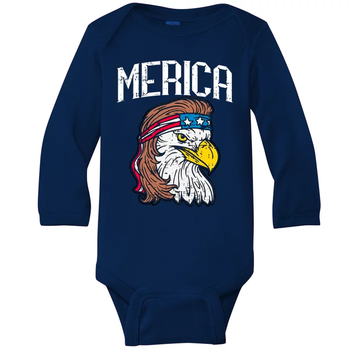 Merica Vintage Patriotic Bald Eagle Baby Long Sleeve Bodysuit