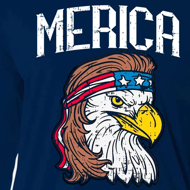 Merica Vintage Patriotic Bald Eagle Cooling Performance Long Sleeve Crew