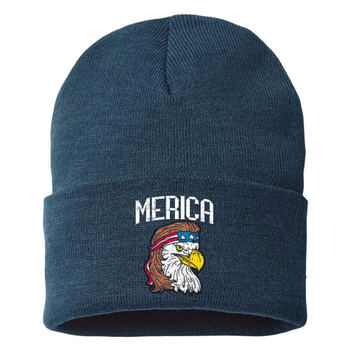 Merica Vintage Patriotic Bald Eagle Sustainable Knit Beanie