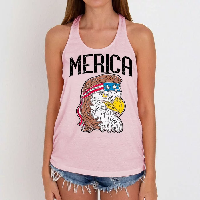 Merica Vintage Patriotic Bald Eagle Women's Knotted Racerback Tank