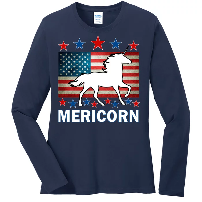 Mericorn American Unircorn Ladies Long Sleeve Shirt