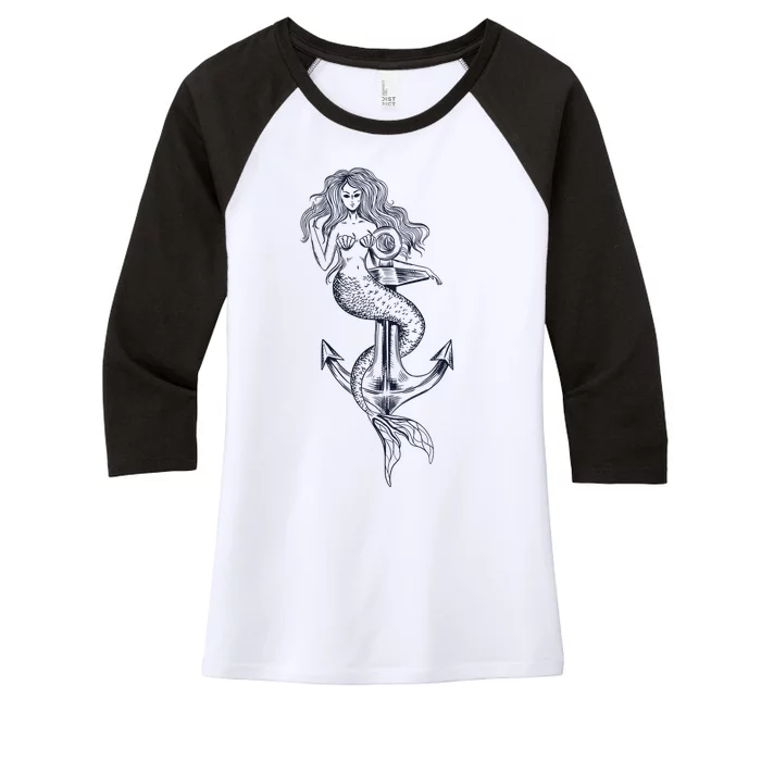 Mermaid Anchor Women's Tri-Blend 3/4-Sleeve Raglan Shirt