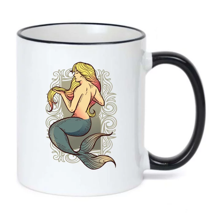 Mermaid Illustration Black Color Changing Mug