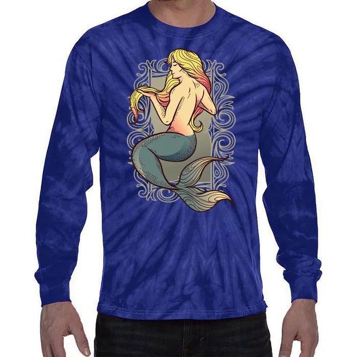 Mermaid Illustration Tie-Dye Long Sleeve Shirt