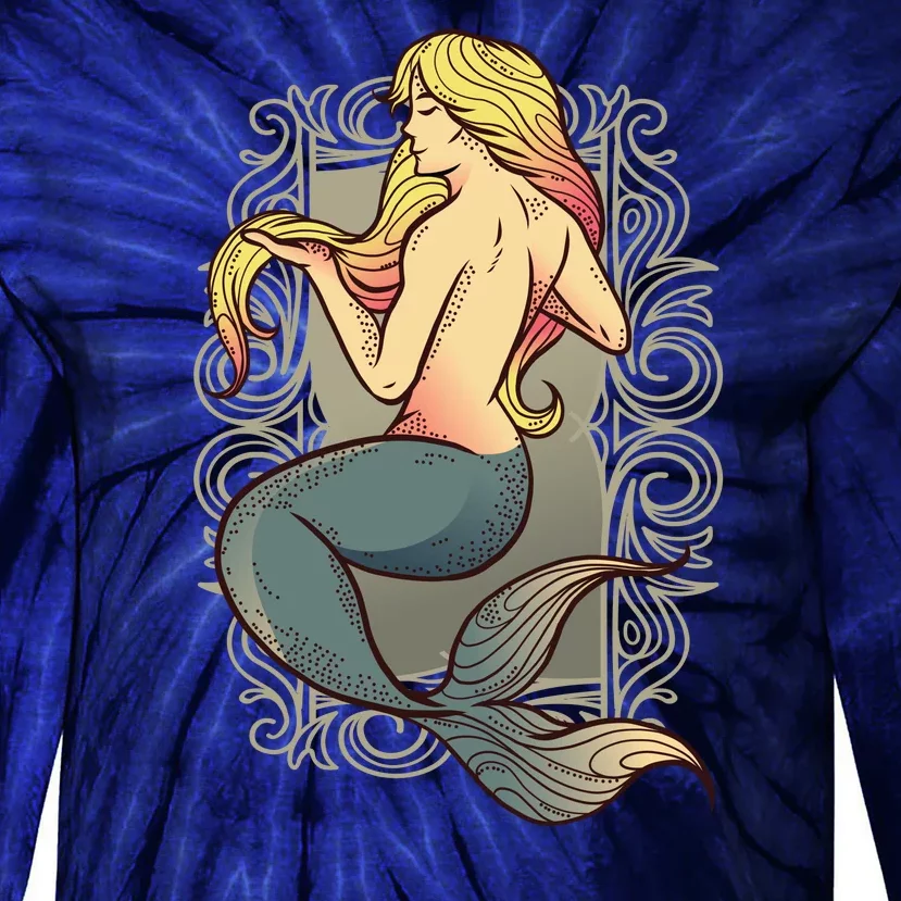 Mermaid Illustration Tie-Dye Long Sleeve Shirt