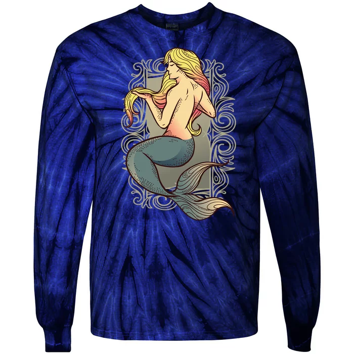 Mermaid Illustration Tie-Dye Long Sleeve Shirt