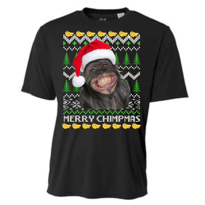 Merry Chimpmas Monkey Ugly Christmas Sweater Cooling Performance Crew T-Shirt