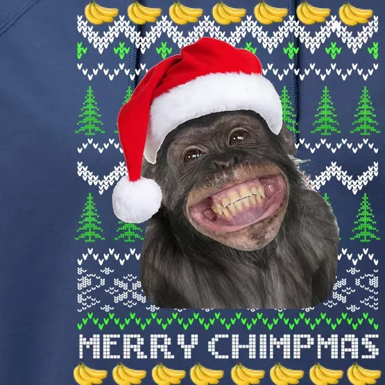 Merry Chimpmas Monkey Ugly Christmas Sweater Performance Fleece Hoodie