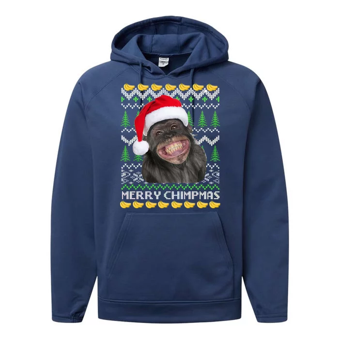 Merry Chimpmas Monkey Ugly Christmas Sweater Performance Fleece Hoodie