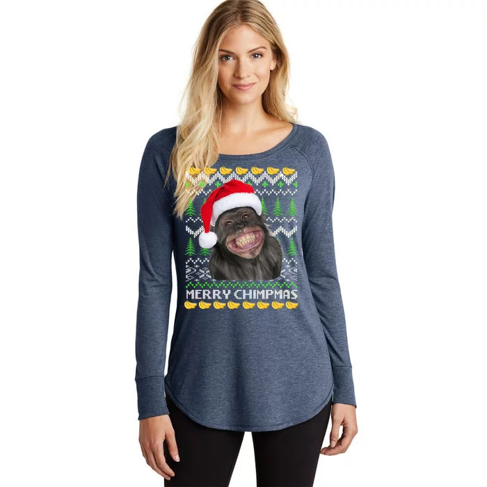 Merry Chimpmas Monkey Ugly Christmas Sweater Women's Perfect Tri Tunic Long Sleeve Shirt