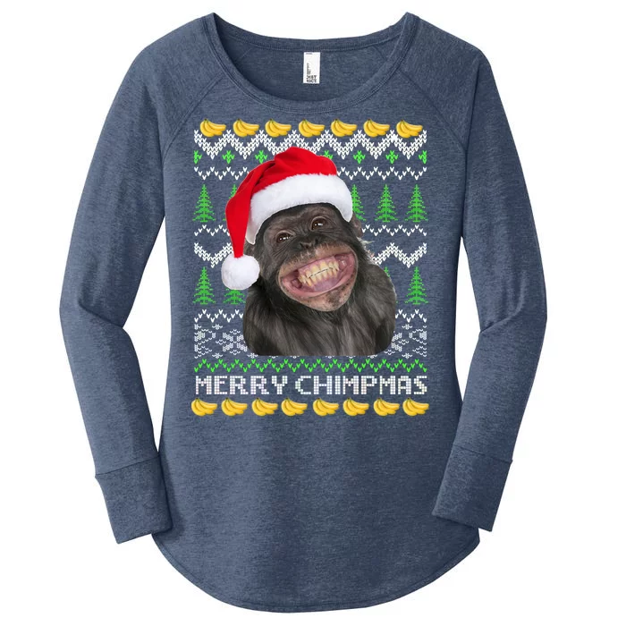 Merry Chimpmas Monkey Ugly Christmas Sweater Women's Perfect Tri Tunic Long Sleeve Shirt