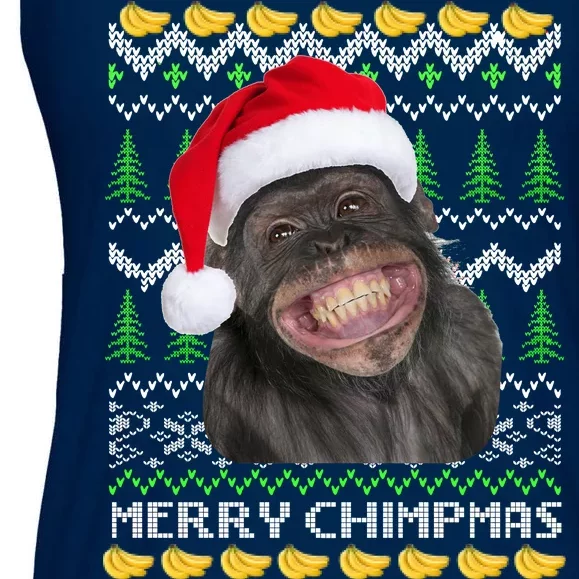 Merry Chimpmas Monkey Ugly Christmas Sweater Ladies Essential Flowy Tank