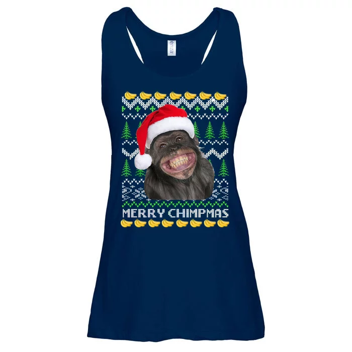 Merry Chimpmas Monkey Ugly Christmas Sweater Ladies Essential Flowy Tank