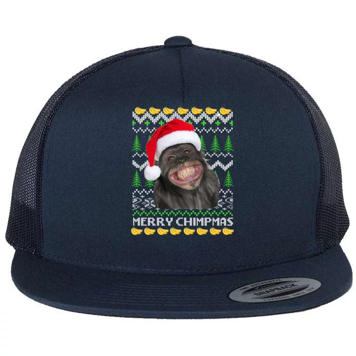 Merry Chimpmas Monkey Ugly Christmas Sweater Flat Bill Trucker Hat