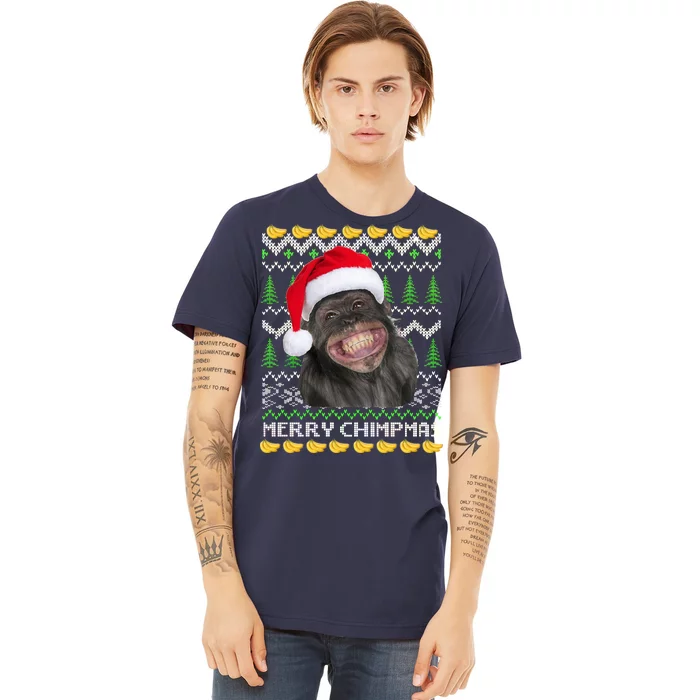 Merry Chimpmas Monkey Ugly Christmas Sweater Premium T-Shirt