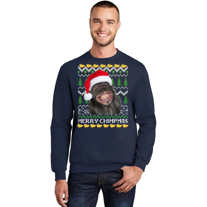 Merry Chimpmas Monkey Ugly Christmas Sweater Tall Sweatshirt